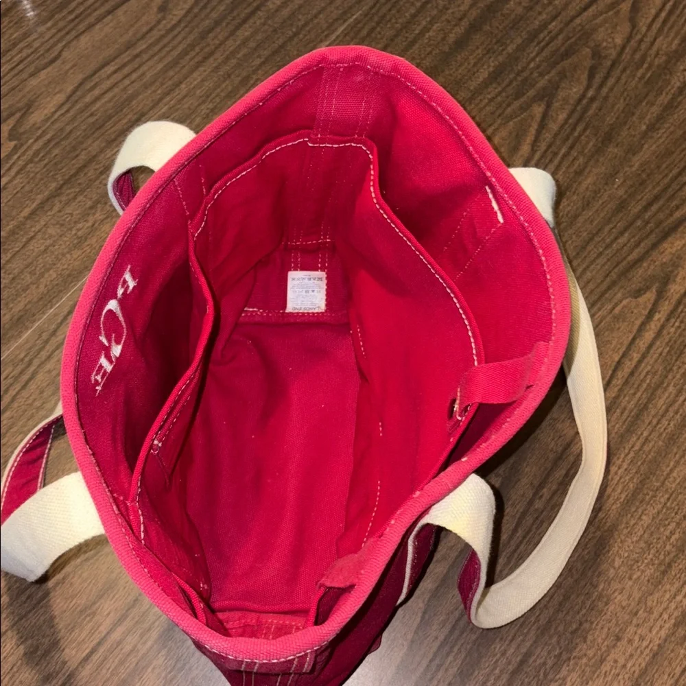 Lands End Red Medium Open Top Canvas Tote Bag Monogram